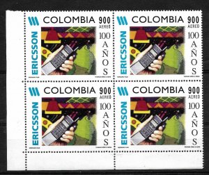 COLOMBIA 1997 ERICSSON 100 YEARS TELEPHONE SCOTT C895IN CORNER BLOCK MNH