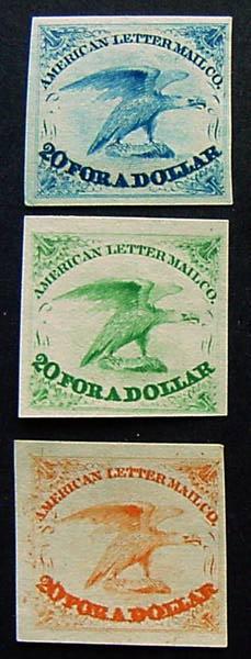 USA, Scott 5L1 American Letter Mail Reprints in 3 colors