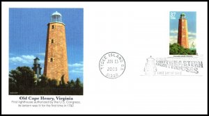 OAS-CNY ED-595 FDC SCOTT 3787 –2003 37c Southeastern Lighthouses: Old Cape Henry