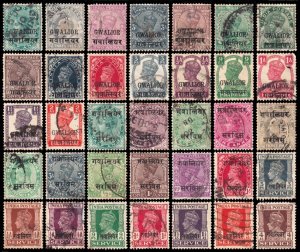 India - Gwalior Scott 13 -- 105, O1 -- O60 (1885-1944) Used G-F, CV $14.65 Q