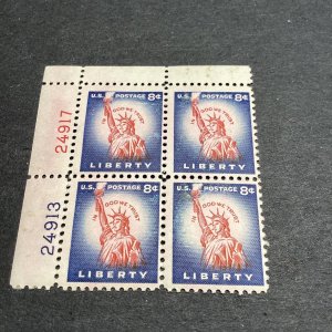 Scott#1041-Statue Of Liberty Plate Block Of 4 Stamps MNH-1954-US