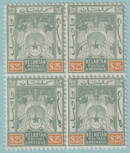 MALAYA - KELANTAN 13 BLOCK OF FOUR  3 MINT NEVER HINGED OG** & 1 HINGED OG* R793