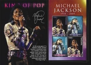 Tanzania - Michael Jackson in Memoriam 1958 - 2009 Sheet of 4 Stamps (#2) MNH