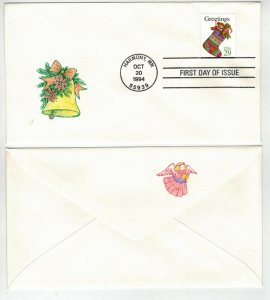 1993 MERRY CHRISTMAS STOCKING Rare Printed FDC Harmony Minnesota Not Seen!