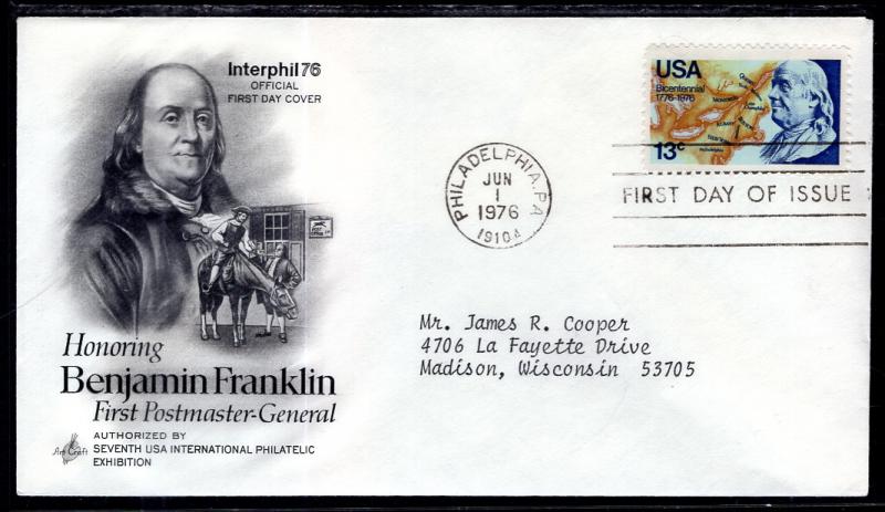 US 1690 Benjamin Franklin Artcraft Typed FDC