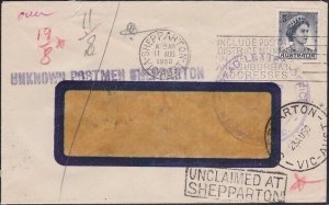 AUSTRALIA 1960 cover UNCLAIMED AT SHEPPARTON etc...........................A8355