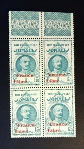 Somali Coast 209, 212, 215, 216, 219 Blocks of 4 w/tabs Mint No Gum (MNG) Libre