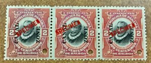 CANAL ZONE #56 S Bb NH strip of 3 with  RED SPECIMEN OVERPRINT