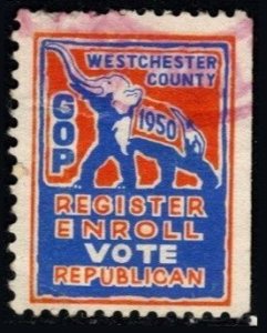 1950 US Poster Stamp Westchester County GOP Register Enroll To Vote Republican