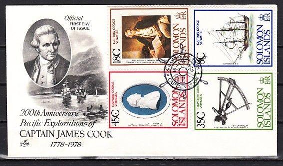 Solomon Is., Scott cat. 381-384. Ct. Cook Voyages issue. First day cover. ^