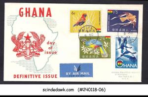 GHANA - 1956 DEFINITIVE ISSUE / BIRDS - 4V - FDC AIR MAIL REGISTERED