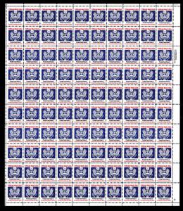 U.S.#O138 POSTAL CARD RATE D OFFICIAL- PANE OF 100 - OGNH - VF - $507.50 (E#245)