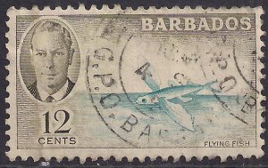 Barbados 1950 KGV1 12ct Winged Flying Fish used SG 277 ( G1447 )