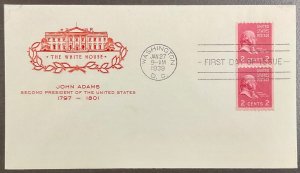 850 House of Farnam cachet John Adams Coils, Presidential Series FDC 1939