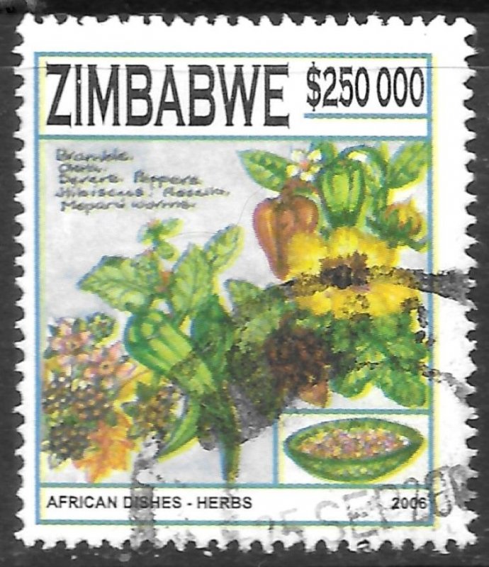 Zimbabwe Scott 1010 Used African Dishes, Herbs issue of 2006