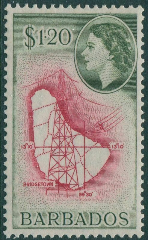 Barbados 1953 SG300 $1.20 QEII Map and Mast MLH