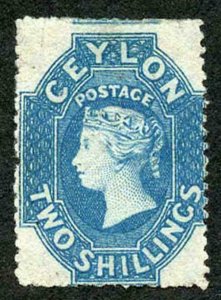 Ceylon SG37 2/- Dull Blue Wmk Star Rough Perf 14 to 15.5 Mint (trace of gum)