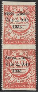 HONDURAS 1933 40c on 2c Newspaper Airmail Official Imperf Btwn Pair Sc CO18A MLH