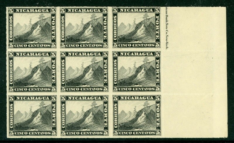 Nicaragua 1877 Momotombo 5¢ Roulette Block MNH V560 ⭐☀⭐☀⭐