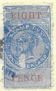 New Zealand Stamp Duty. Revenue Stamps - 1860's -1880's.  Eight Pence.