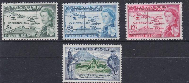 ST KITTS  1957 - 58    S G 119 - 122  SET OF 3   MH  NO2