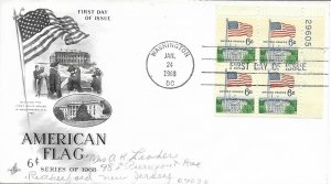 1968 FDC, #1338A, 4c Boys' Clubs of America, Art Craft, plate block of 4