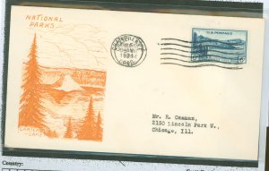 US 745 1934 6c Crater Lake (part of the National Park series) single on an addressed (typed) first day cover with a Grimsland ca