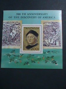 ​TANZANIA-1992 SC#899 500TH ANNIVERSARY OF COLUMBUS DISCOVERED AMERICA S/S MNH