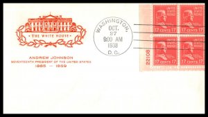 1938 Presidential Series Prexy Sc 822-45 17c Johnson, House of Farnam cachet (CG
