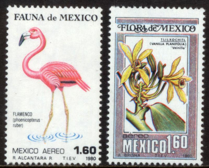 MEXICO C632-C633, Fauna and Flora Flamingo, Vanilla. MINT, NH. F-VF.