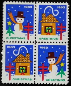 1963 American Lung Association Christmas Seals, Block of 4 Scott WX Mint F/VF NH