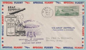 UNITED STATES - CI8 ZEPPELIN USED ON 1933 CENTURY OF PROGRESS COVER - CV547