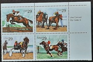 US Scott # 2756-2759; 29c Sporting Horses from 1993; MNH, og, block of 4; VF