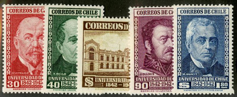 CHILE 228-232 MNH SCV $7.00 BIN $3.50 UNIVERSITY OF CHILE