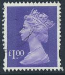 GB QE II Machin - SG Y1743   Used  £1 Bluish Violet 2 Bands