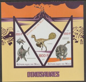 DINOSAURS  perf sheet containing three shaped values mnh