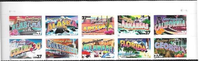 US #3696-3705 MNH PB of 10.  Greetings from States.