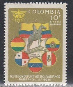 Colombia # C418, Statue of Bolivar & Flags, Mint Hinged