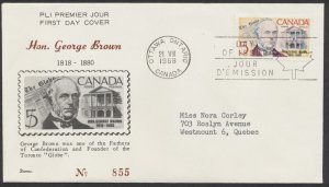 1968 #484 George Brown FDC Darnell Cachet Ottawa