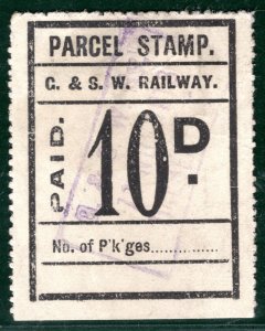 GB Scotland G&SWR RAILWAY Parcel Stamp 10d *GLASGOW & SOUTH WESTERN* Used WHB66