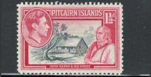 Pitcairn Islands 1940 King George VI & John Adams & House 1 1/2p Scott # 3 MH