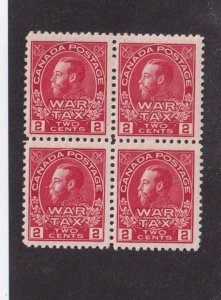 CANADA # MR2 VF- MNH BLOCK OF 4 2cts KGV ADMIRALS WAR TAX CAT VALUE $480 HH667