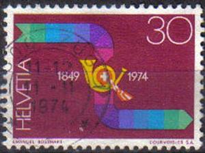 SWITZERLAND, 1974, used 30c. Posthorn and ?postal transit? arrow (125th anniv...