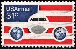 SC#C90 31¢ Plane, Globes & US Flag Single (1976) Used