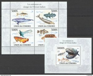 2010 Comoros Marine Life Animaux Danger Indian Ocean Bl+Kb ** Uc259