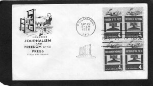 1119 Freedon of the Press, FDC blk/4 HF cachet