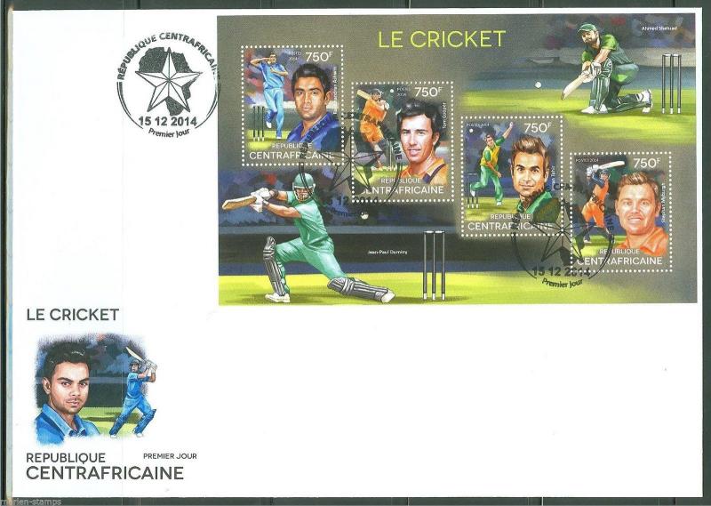 CENTRAL AFRICA  2014  CRICKET ASHWIN, COOPER, TAHIR &  MYBURGH SHEET FDC