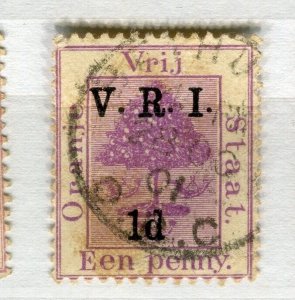 ORANGE FREE STATE; 1900 early classic QV used ' VRI 1d.' surcharged , Postmark.