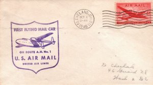 FIRST FLYING MAIL CAR ON ROUTE A.M. 1 UNITED AIR LINES EX-CLEVELAND 1946