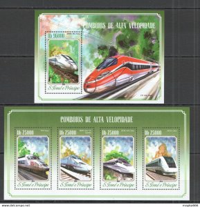 2014 S. Tome & Principe Transport High Speed Trains Kb+Bl ** Stamps St1628